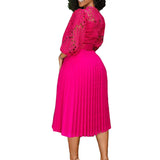 Round Neck Fashion Plus Size Lace Crochet Sexy Pleated