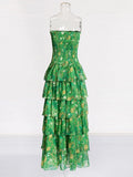 French Elegant Bosom Dress 2025 Summer New Design Printing Waist Lotus Leaf Side Dress Dress