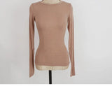 Fashion Round Neck Tops Long Sleeve Cotton T Shirt Slim T-shirt Women 2021 Basic Korean Tees Sexy Thin T-shirt See