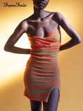 2021 Strapless Stripe Knitted Dresses Women Hollow Out Summer Sleeveless Sexy Bodycon Y2k Dress Mini Vintage