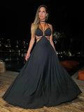 Women 2023 Elegant and Beautiful Women's Lace-up Dresses Solid Color Slim-fitting Leaky Waist V-Neck Suspender