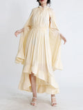 Court Style Dress 2025 Summer V Collar Design Wood Ear Ultra-Long Sleeve Cape Dress Women's
