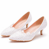 Simple Lace Flower Wedding Shoes White 5Cm High Heels Wedding Photos Adult Wedding Shoes Wedding