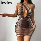 Women Summer V Neck Sleeveless See Through Bodycon Package Hip Mini Dress Sundress 2021 Female Clothing
