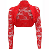 Solid Long Sleeve Floral Lace Shrug Bolero Cardigan Casacos Slim Cropped Tops Ladies Black Jacket Spring Coat Women
