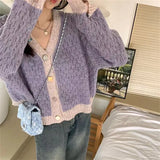 Zingj Version Of Knit Sweater Age Reduction Taro Mud Purple Long Sleeve V Neck Knit Sweater Cardigan Female Loose Lazy Wind Fashion Coat-Outfit