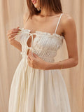 Women Tie-up Hollow Long Dress New Sling A-Line Dress Fashion Solid Ruffle Edge Off Shoulder Summer Dress Long