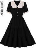 Women's Summer Red Black Swing Dress 2022 Solid Color Retro Sexy Office Tunic Midi Sundress 50s 60s Pinup Beach