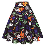 73-78 Winter Christmas Halloween Party Long Skirt A-Line Retro Vintage Gothic Floral Printed Big Swing Rockabilly