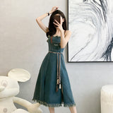 Women's 2025 Spring And Summer New Cowboy Dress Mid-Summer Mid-Scared Dress High-Rise Bra