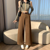 Coffee Color Cargo Pants Children Autumn And Winter 2025 New High Waist Loose Small Nine Points Straight Tube Narrow Version Wide Leg Pants-Outfit
