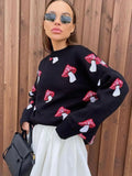 Temperament Women's Loose Lazy Languid Mushroom Prints Sleeve Sweater Women's Autumn