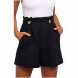 Summer Solid Color High Waist Frill Baggy