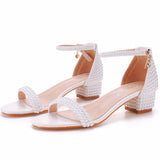 Cm Thick Heeled Light Mouth With Sandals Round Head Square Thick Sandals White Pearl Sandals Wedding