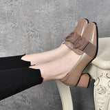 Zingj Spring New High Heels Square Head Thick Heel Middle Heel Work Shoes Square Button Head Layer Cowhide Four