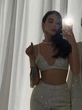 Set 3 Piece Set Women Sets Top Female High Waist Pants Suits Jacket Sexy Outfits Club Glitter Suit Tracksuit Clothing