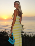 Stripe Ribbed Strap Maxi Dress-Outfit