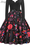 Women Christmas Party Dress Elegant Vinatge Long Sleeve Winter Sundress V Neck New Year Costume Clothing