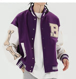 Varsity Lettering Embroidery Jacket-Outfit