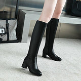 Fashion Zipper Knee High Boots Women Soft Pu Leather Thick High Heels Long Boots Autumn Winter Woman Shoes Size