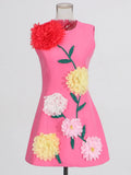 Fashion Personality Design Short Dress 2025 Summer New Three-Dimensional Flower Round Neckless Sleeves To The Waist Thin