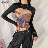 Fashion Print Long Sleeve Female T Shirt Spring High Street Casual Simple Harajuku Top Women Slim Was Thin Aesthetic
