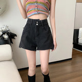 Fashion Straight Jeans Shorts Women Summer Blue High Waisted Korean Style Streetwear Casual Vintage Baggy Denim Ultra