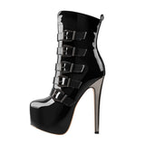 Onlymaker Women's Round Toe Wine Red Platform Side Zipper Thin Heel Thick Heel Short Boots Fashion Lady Booties Big