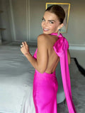 Bowknot Lace Up Halter Maxi Dress Women Backless Sleeveless Floor Length Slim Robes 2024 Fashion Lady Evening Prom