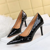 Zingj Retro Sexy High Heels Women's Shoes Ultra High Heel Shallow Mouth Pointed Metal Chain Rivet Single