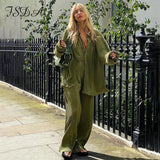 2021 Elegant Tracksuit Women Green Autumn Winter Long Sleeve Blouse Top Shirts And Pants Casual Two Piece Sets Party