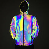 Supply Autumn And Winter Colorful Reflective Jacket Ins Fashion Men's Hooded Jacket Large Size Jacket-Outfit