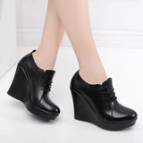 Lace Up Wedges Shoes for Women 2021 Autumn Platform Pumps Woman High Heels Black Office Shoes Ladies Plus Size