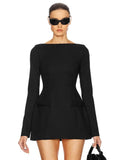 Solid Long Sleeve Bow Mini Dress-Outfit