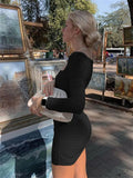 with Me Square Collar Long Sleeve Bodycon Sexy Mini Women Dresses 2022 Summer Party Club Elegant Robe Dress for