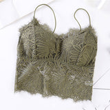 Summer Crop Tank Top Women Fashion Deep V Lace Bras Embroidery Floral Tank Top Bra Wrapped Chest Camisole Padded