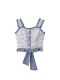 Bow Crop Tops 2022 Summer Camisole Fashion Vintage Casual Female Print Tank Top Sexy Sleeveless Off Shoulder Kawaii