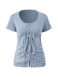 Buttoned Slit Tie Front Knit Top- Outfit