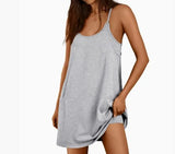 Summer Solid Sleeveless Dress Fine Shoulder Strap Vest Skirt Sports Skirt