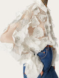 Zingj 2024 New Fashion Lapel Heavy Industry Organza Embroidery Three-Dimensional Flower Sequin Splice Design Sense