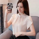 Jacket Apricot Short Sleeve Small Shirt New Petal Sleeve Ribbon Half Turtleneck Chiffon Shirt Female
