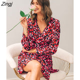 Heart Printing V-neck Long Sleeve Mini Dress For Women Sexy Wrap Tie Party A-line Dress 2023 Summer