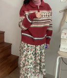 Half Zip Christmas Knit Pullover- Outfit