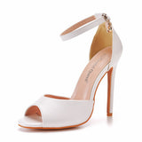 Cm Fish Mouth High Heel Sandals Shallow Word With Large-Size High-Heeled Sandals White Fine-Heeled Round-Headed Sandals 46