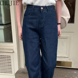 tage High Waist Do Old Women's Jeans Loose Fashion Dark Blue Women Wide Leg Straight Pants Casual Ladies Mopping