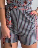Print Summer Overalls Sexy Sleeveless Romper Women High Waist Bandage Spaghetti Strap Playsuit Outfits Beach
