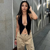 Halter Neck Y2k Black Crop Tops Summer Sleeveless Backless Sexy Cami Women Party Casual Tank Tops