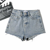 Zingj New Summer Solid Color High Waist Show Thin Show Legs Long Cut Edge To Make Old Rough Denim Shorts Women's