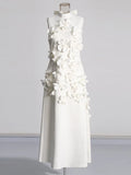 French Temperament Design Stitched Three-Dimensional Flower Dress 2025 Summer New High-Neck Sleeveless