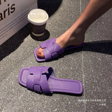 Pure-Color Lightweight Flat-Bottomed Slippers Women Wearing Beach Outside The Beach Cool